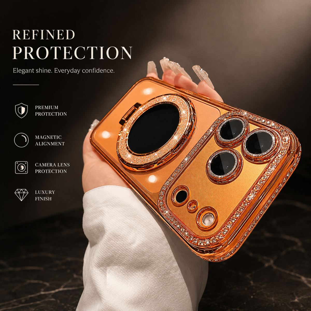 Premium iPhone Case MagSafe Compatible Glitter Clear Protective Cover Diamond Mirror Shockproof Anti Scratch Anti Fingerprint Slim Camera Protection Non Slip