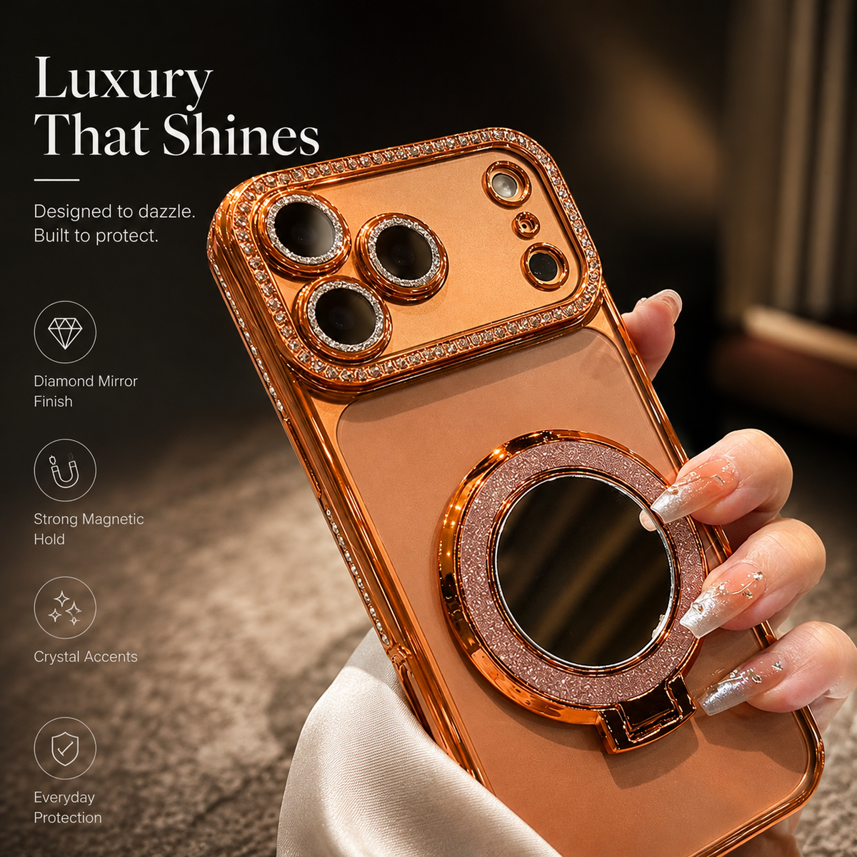 Premium iPhone Case MagSafe Compatible Glitter Clear Protective Cover Diamond Mirror Shockproof Anti Scratch Anti Fingerprint Slim Camera Protection Non Slip