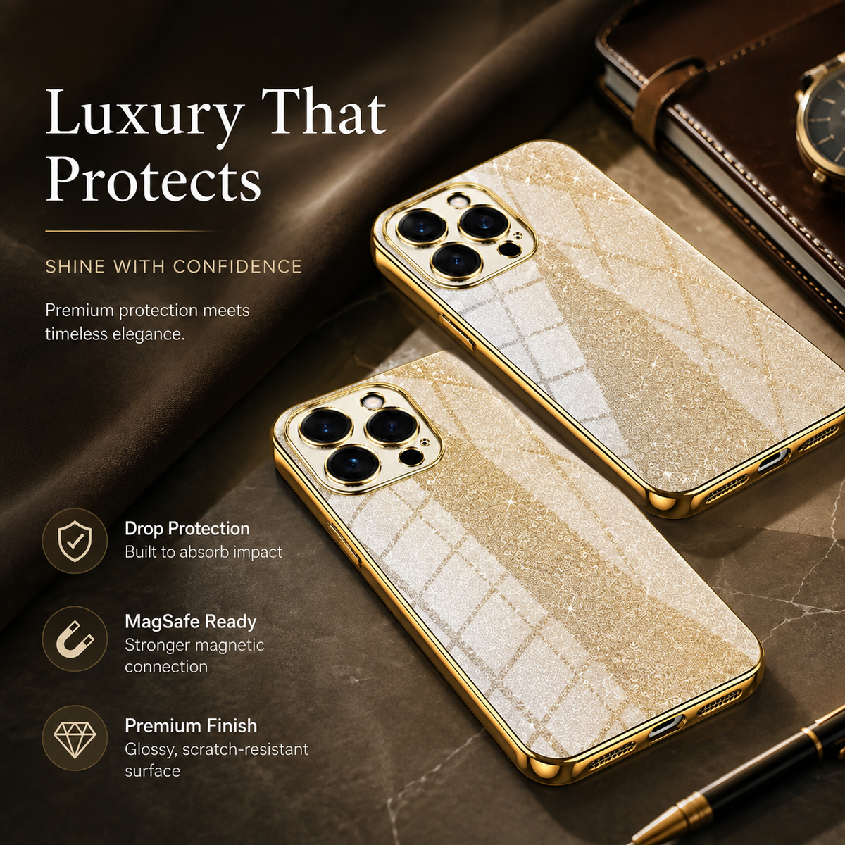 Premium iPhone Case MagSafe Compatible Glitter TPU Shockproof Protective Cover Camera Lens Protection Slim Magnetic Lightweight Scratch Resistant Design