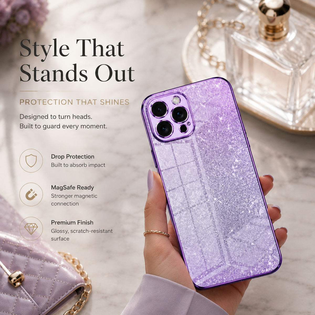 Premium iPhone Case MagSafe Compatible Glitter TPU Shockproof Protective Cover Camera Lens Protection Slim Magnetic Lightweight Scratch Resistant Design
