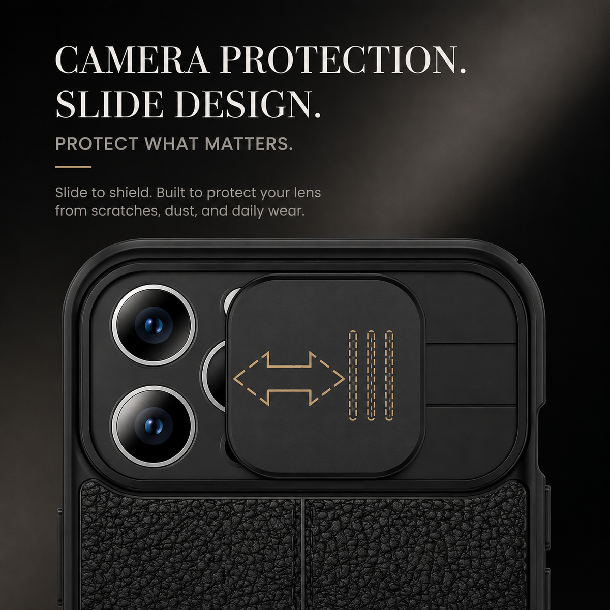 Premium iPhone Case MagSafe Compatible Leather Texture Sliding Camera Cover Shockproof Protective Cover Camera Lens Protection Slim Magnetic Design