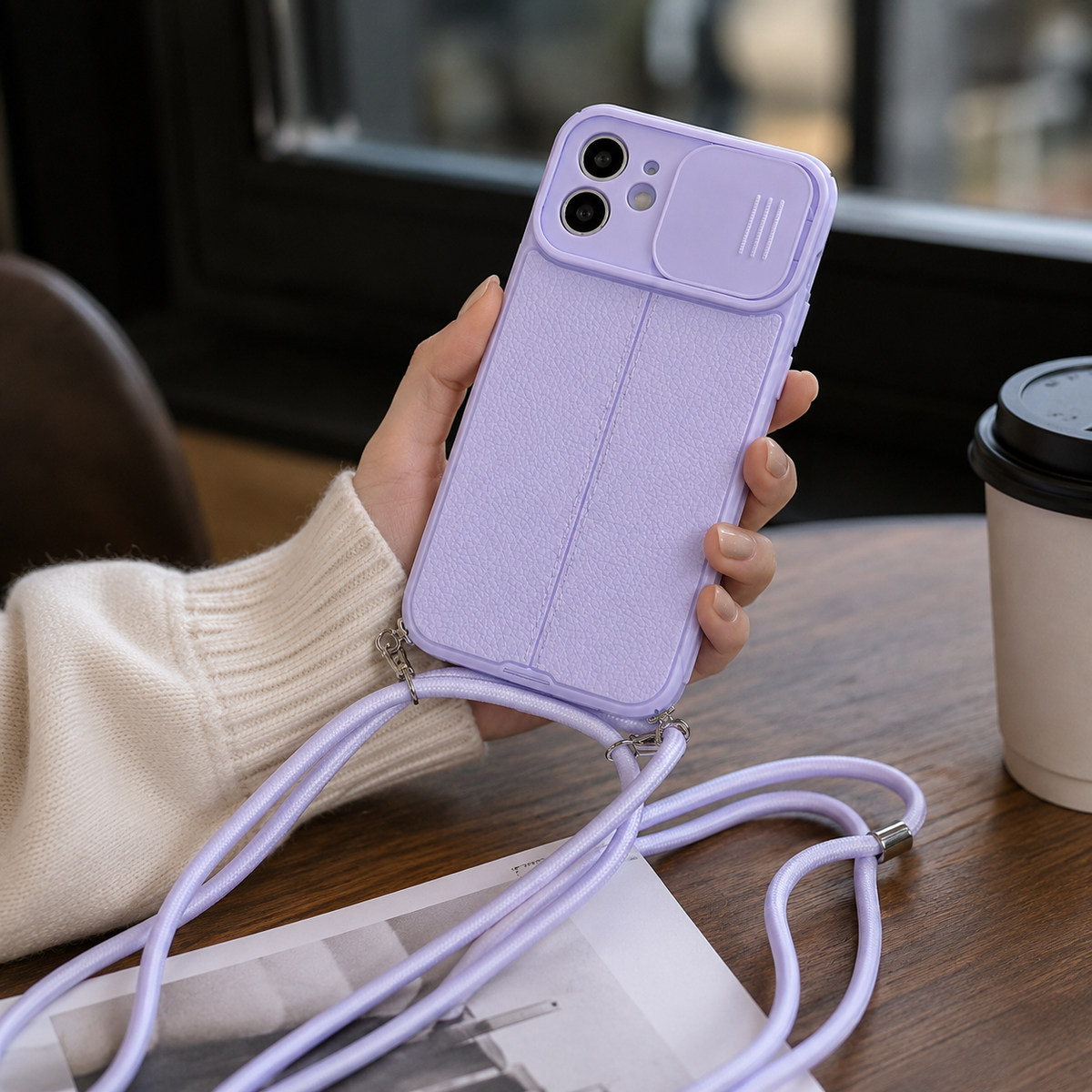 Premium iPhone Case MagSafe Compatible Leather Texture Sliding Camera Cover Shockproof Protective Cover Camera Lens Protection Slim Magnetic Design