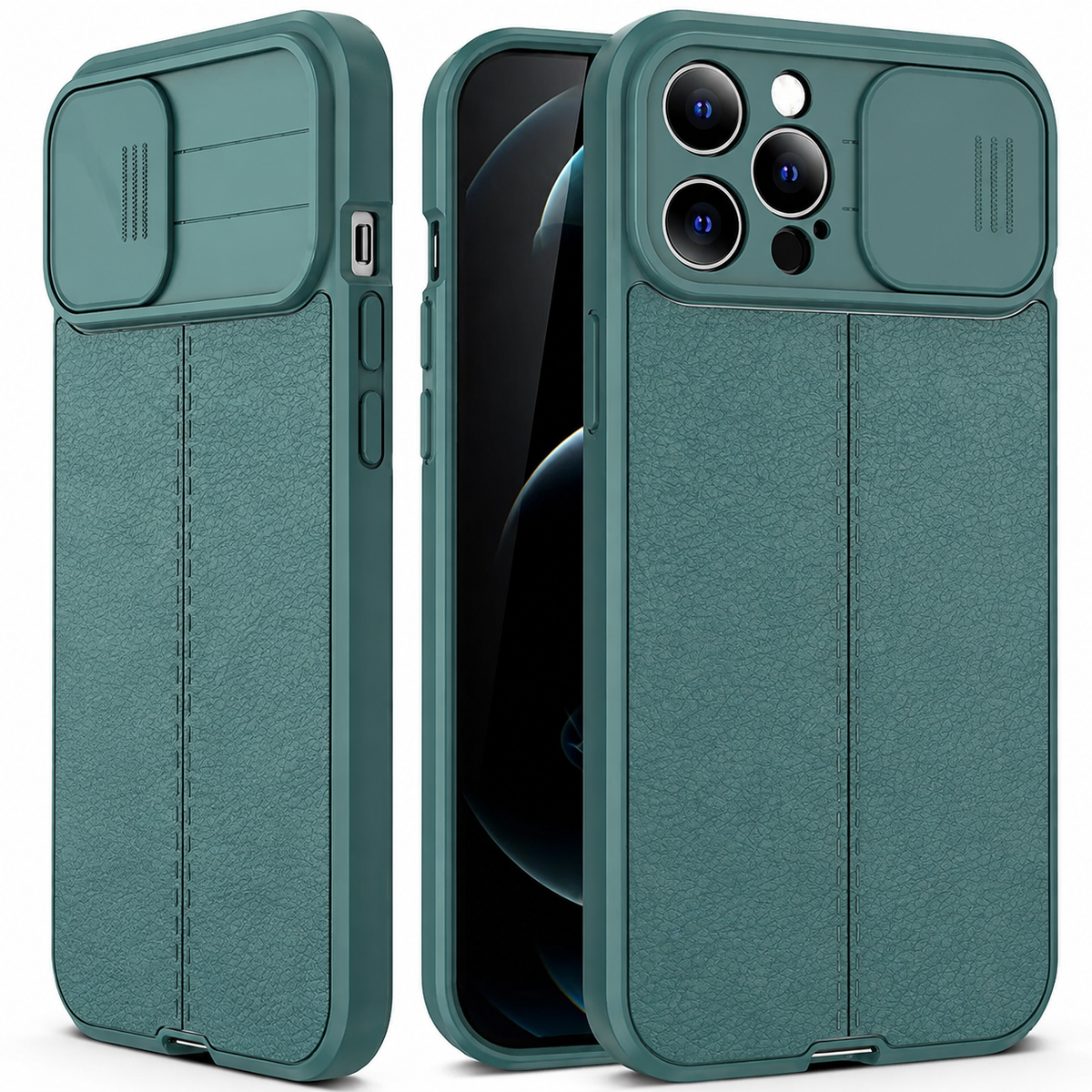 Premium iPhone Case MagSafe Compatible Leather Texture Sliding Camera Cover Shockproof Protective Cover Camera Lens Protection Slim Magnetic Design