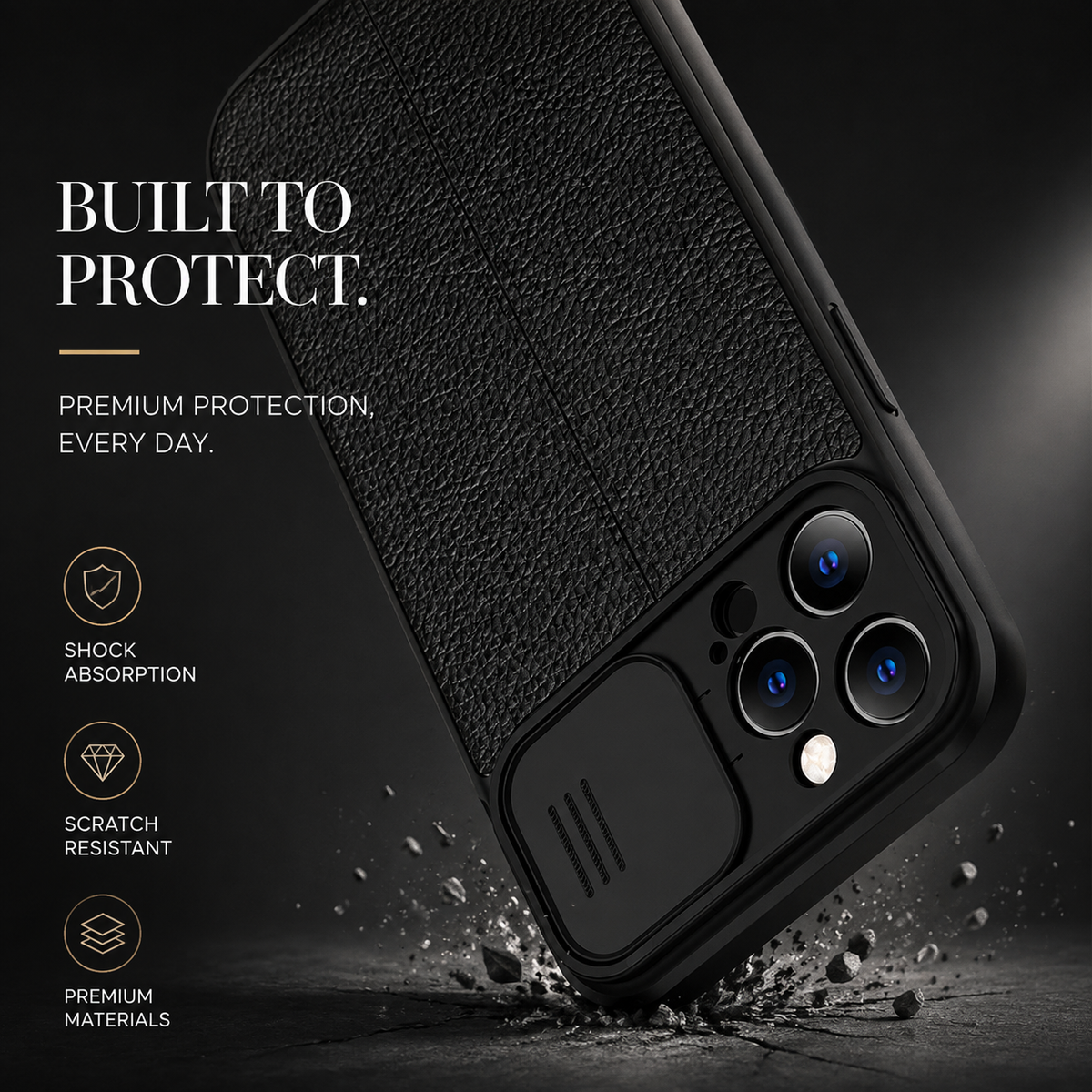 Premium iPhone Case MagSafe Compatible Leather Texture Sliding Camera Cover Shockproof Protective Cover Camera Lens Protection Slim Magnetic Design
