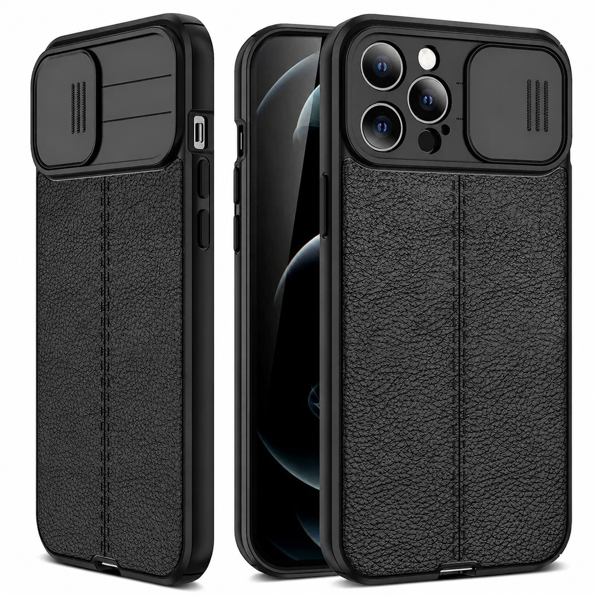 Premium iPhone Case MagSafe Compatible Leather Texture Sliding Camera Cover Shockproof Protective Cover Camera Lens Protection Slim Magnetic Design