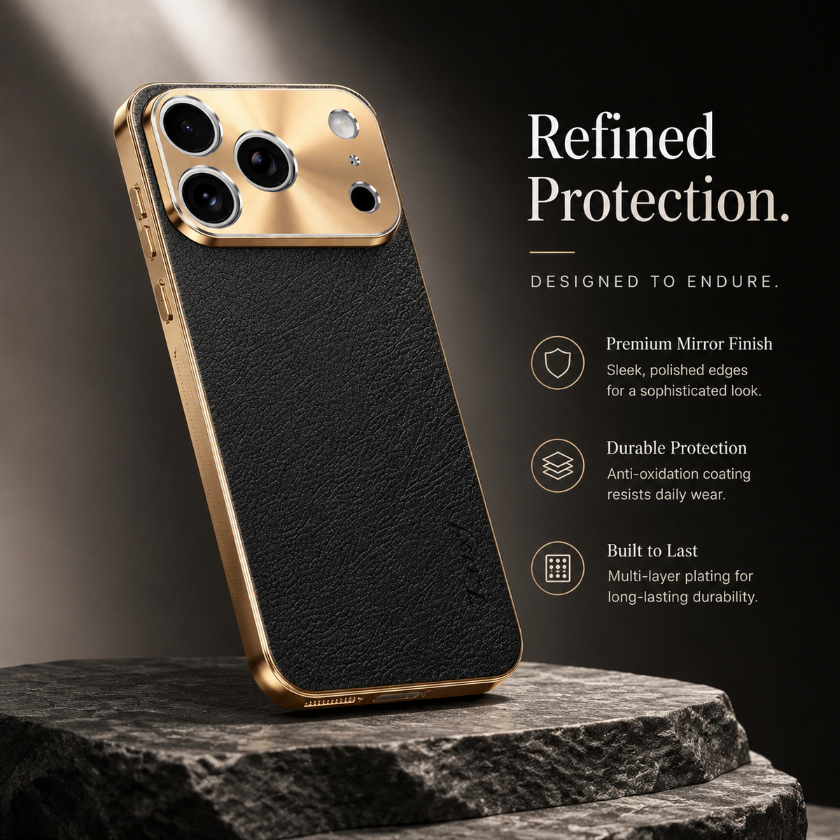 Premium iPhone Case MagSafe Compatible Lychee Texture Leather Cover Electroplated Frame Shockproof Camera Lens Protection Slim Magnetic Anti Slip Design
