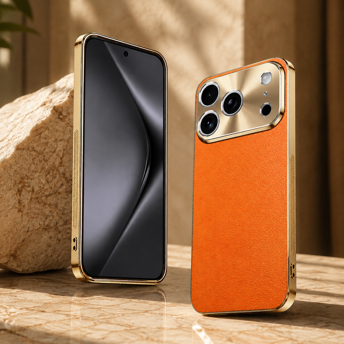Premium iPhone Case MagSafe Compatible Lychee Texture Leather Cover Electroplated Frame Shockproof Camera Lens Protection Slim Magnetic Anti Slip Design
