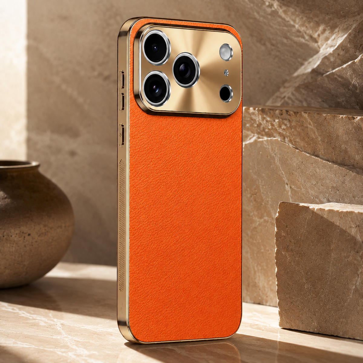 Premium iPhone Case MagSafe Compatible Lychee Texture Leather Cover Electroplated Frame Shockproof Camera Lens Protection Slim Magnetic Anti Slip Design