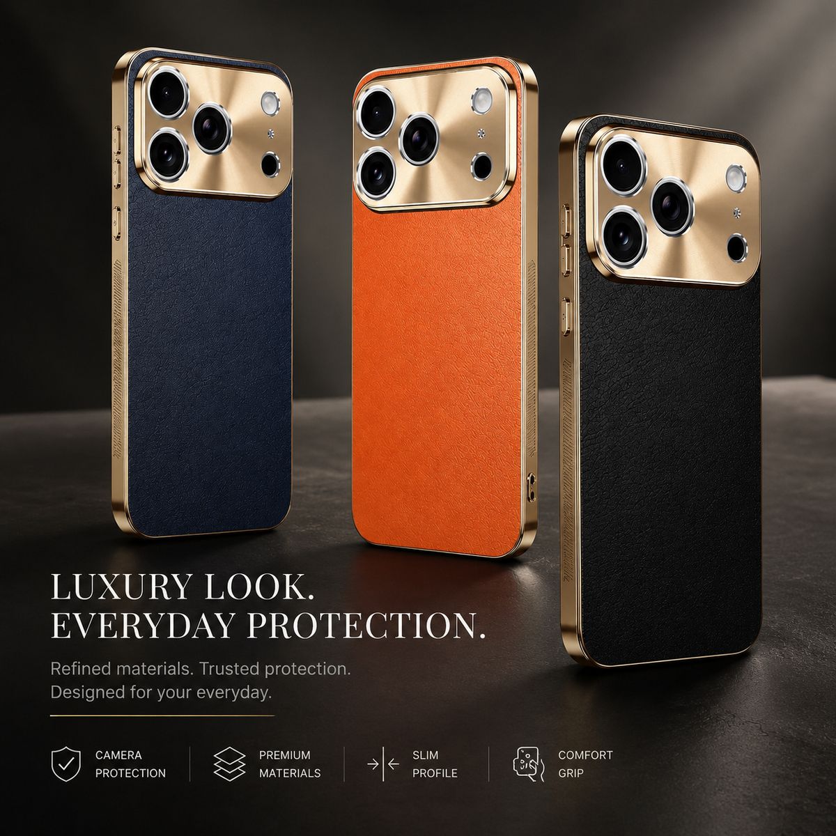 Premium iPhone Case MagSafe Compatible Lychee Texture Leather Cover Electroplated Frame Shockproof Camera Lens Protection Slim Magnetic Anti Slip Design