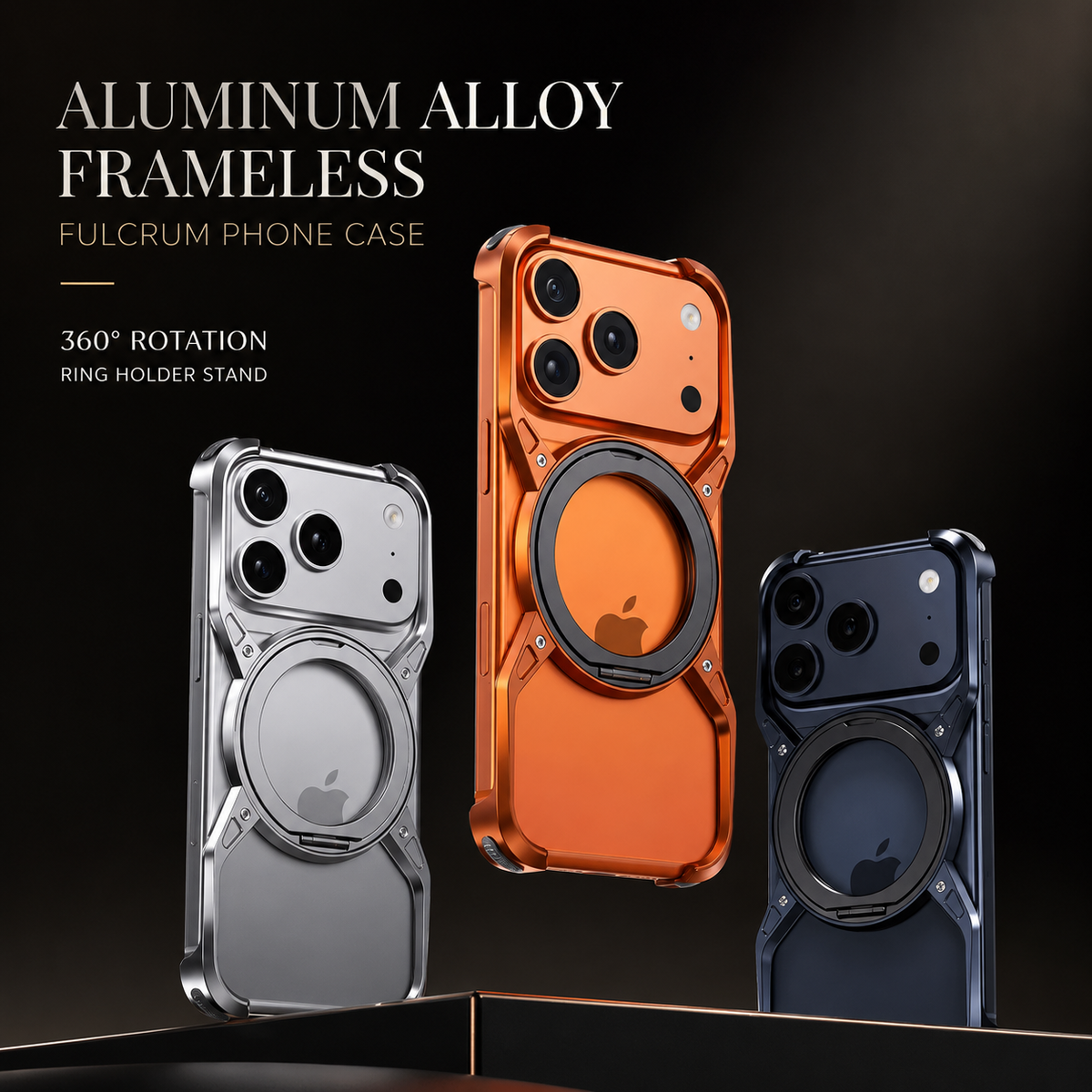 Premium iPhone Case MagSafe Compatible Magnetic Bumper Aluminum Alloy Frame 360° Rotating Ring Stand Shockproof Edge Protection Camera Lens Guard Slim Design