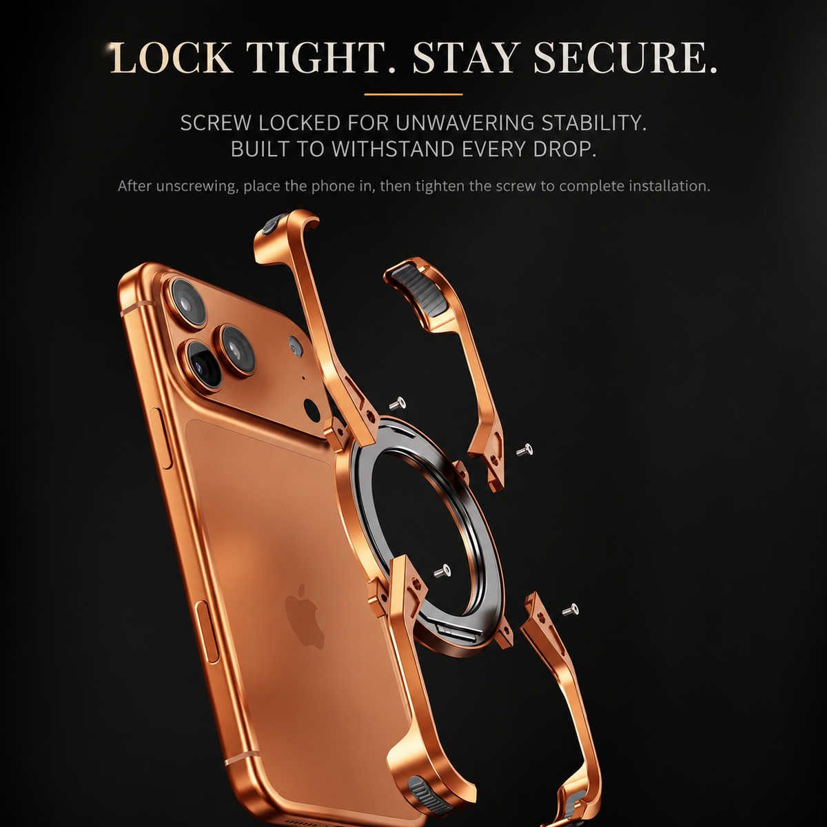 Premium iPhone Case MagSafe Compatible Magnetic Bumper Aluminum Alloy Frame 360° Rotating Ring Stand Shockproof Edge Protection Camera Lens Guard Slim Design