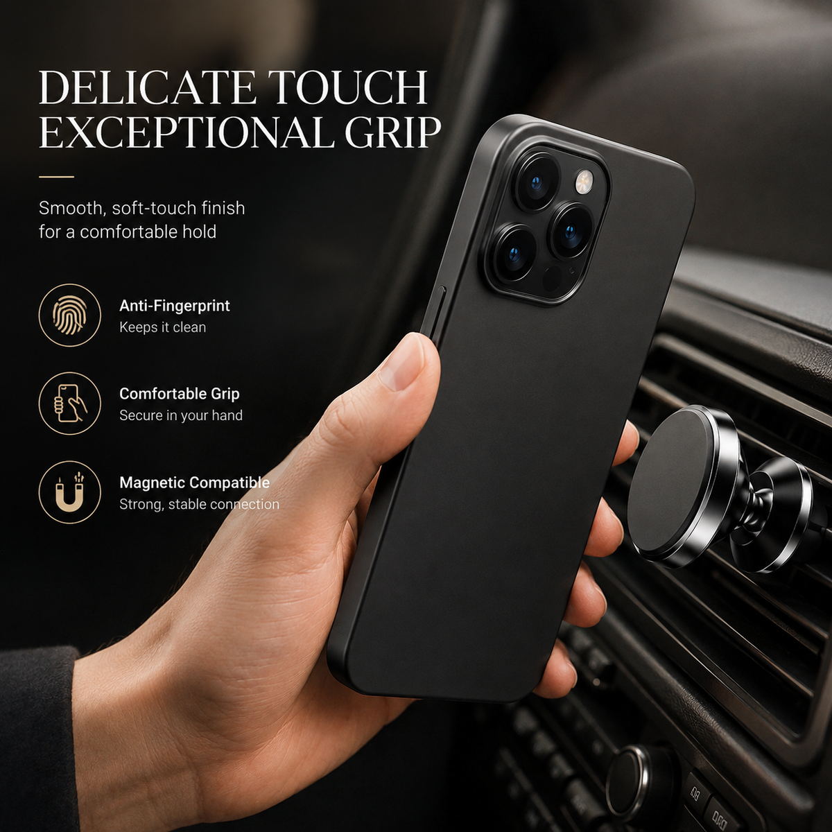 Premium iPhone Case MagSafe Compatible Magnetic Car Mount Matte Shockproof Protective Cover Camera Lens Protection Ultra Thin Slim Design