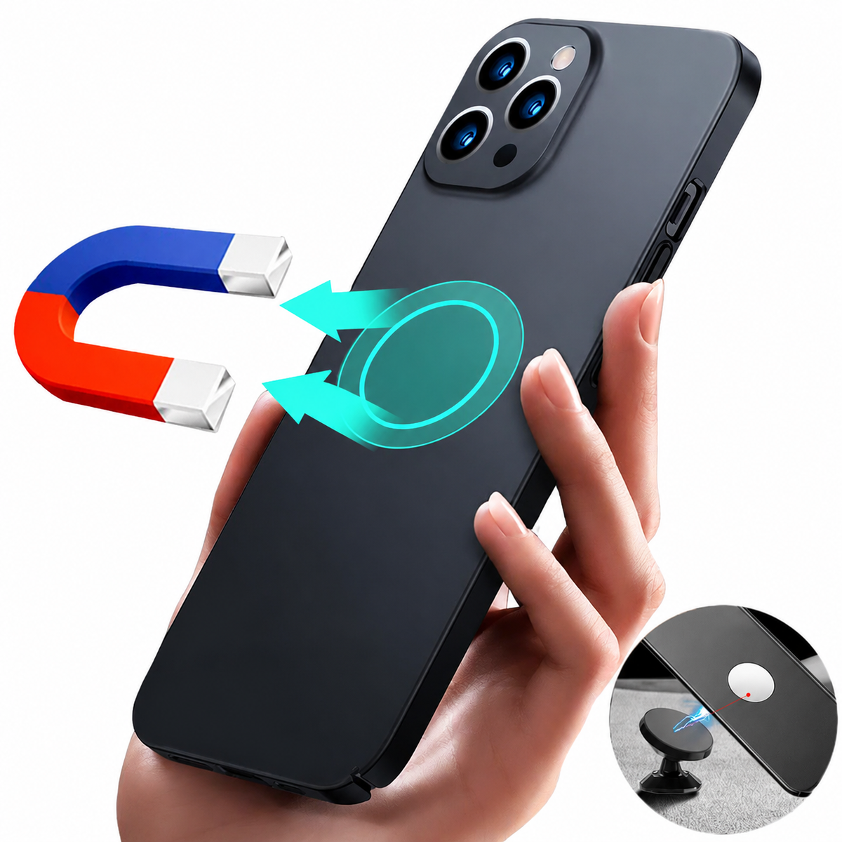 Premium iPhone Case MagSafe Compatible Magnetic Car Mount Matte Shockproof Protective Cover Camera Lens Protection Ultra Thin Slim Design