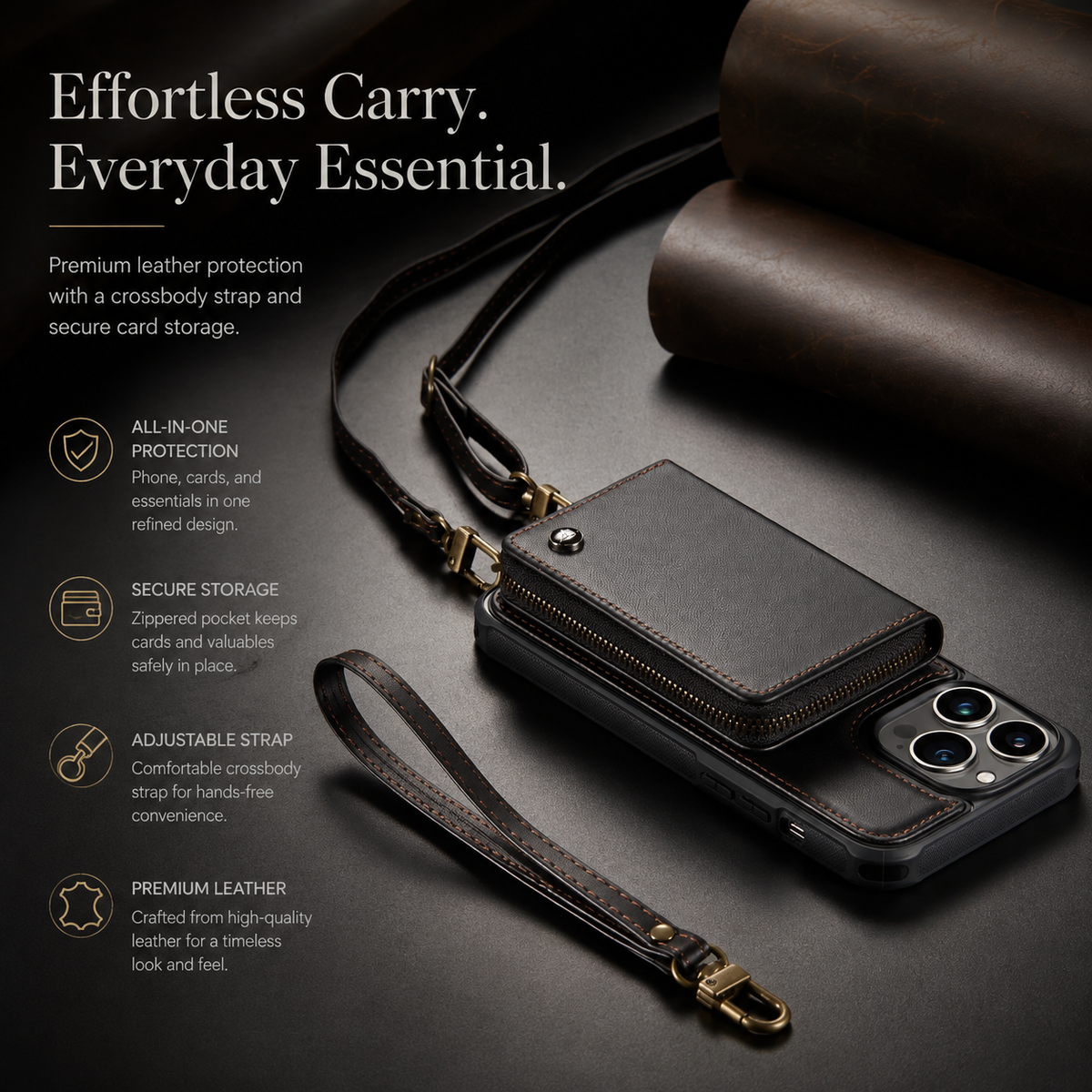 Premium iPhone Case MagSafe Compatible Magnetic Crossbody Wallet Cover PU Leather Card Holder Strap Stand Shockproof Full Protection Slim Design