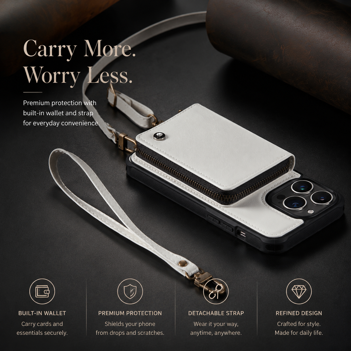 Premium iPhone Case MagSafe Compatible Magnetic Crossbody Wallet Cover PU Leather Card Holder Strap Stand Shockproof Full Protection Slim Design