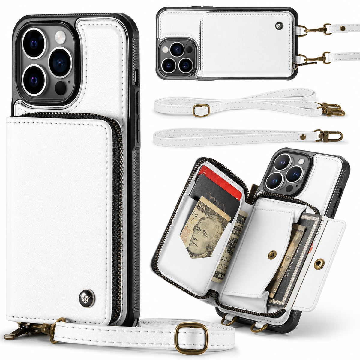 Premium iPhone Case MagSafe Compatible Magnetic Crossbody Wallet Cover PU Leather Card Holder Strap Stand Shockproof Full Protection Slim Design