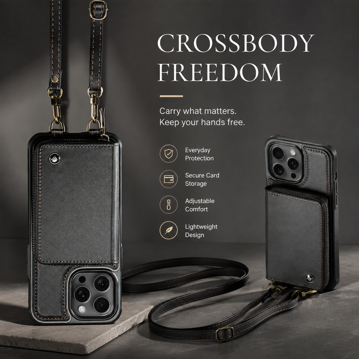 Premium iPhone Case MagSafe Compatible Magnetic Crossbody Wallet Cover PU Leather Card Holder Strap Stand Shockproof Full Protection Slim Design