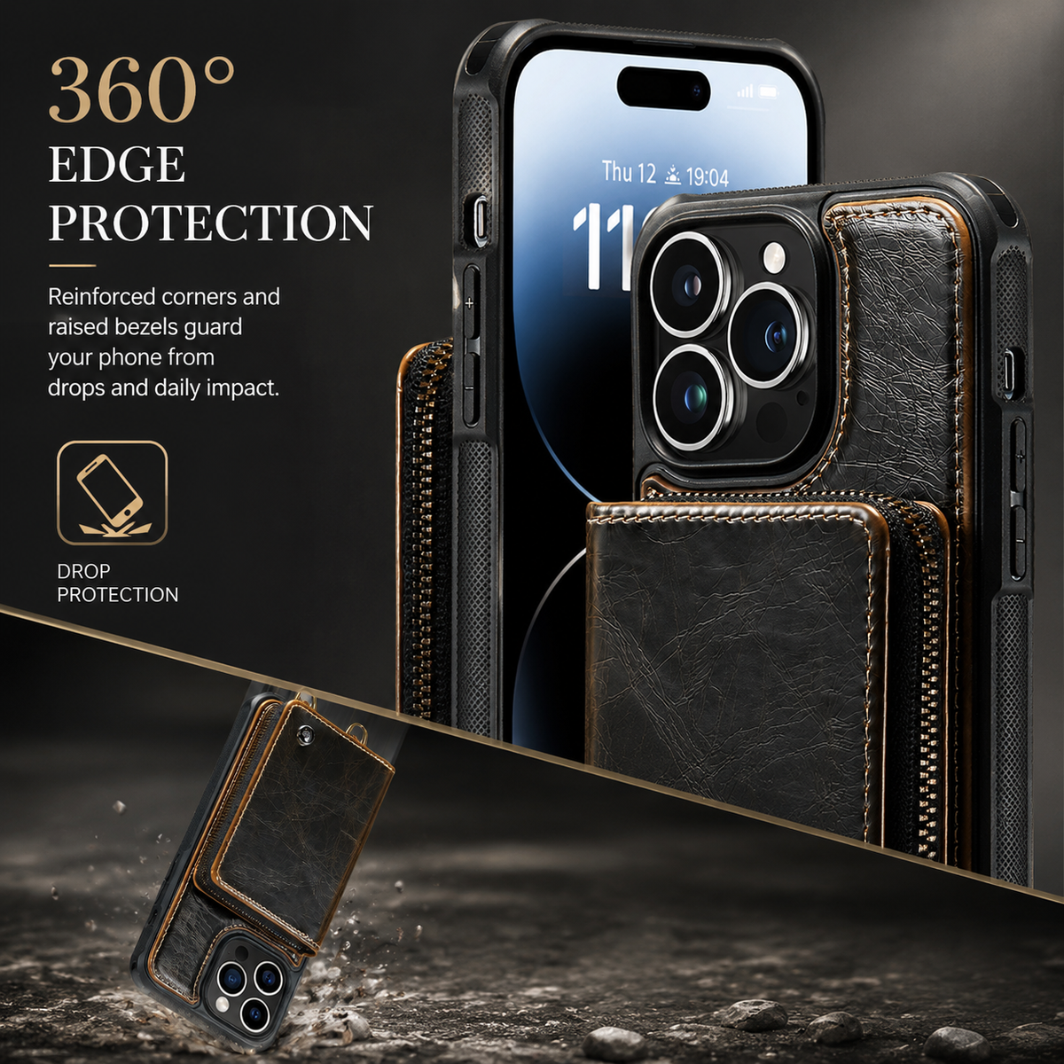 Premium iPhone Case MagSafe Compatible Magnetic Crossbody Wallet Cover PU Leather Card Holder Strap Stand Shockproof Full Protection Slim Design