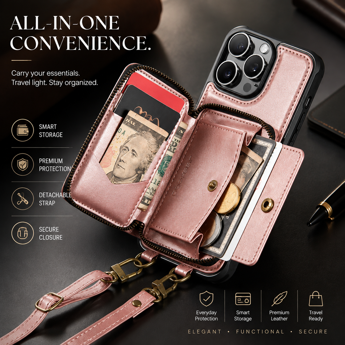 Premium iPhone Case MagSafe Compatible Magnetic Crossbody Wallet Cover PU Leather Card Holder Strap Stand Shockproof Full Protection Slim Design