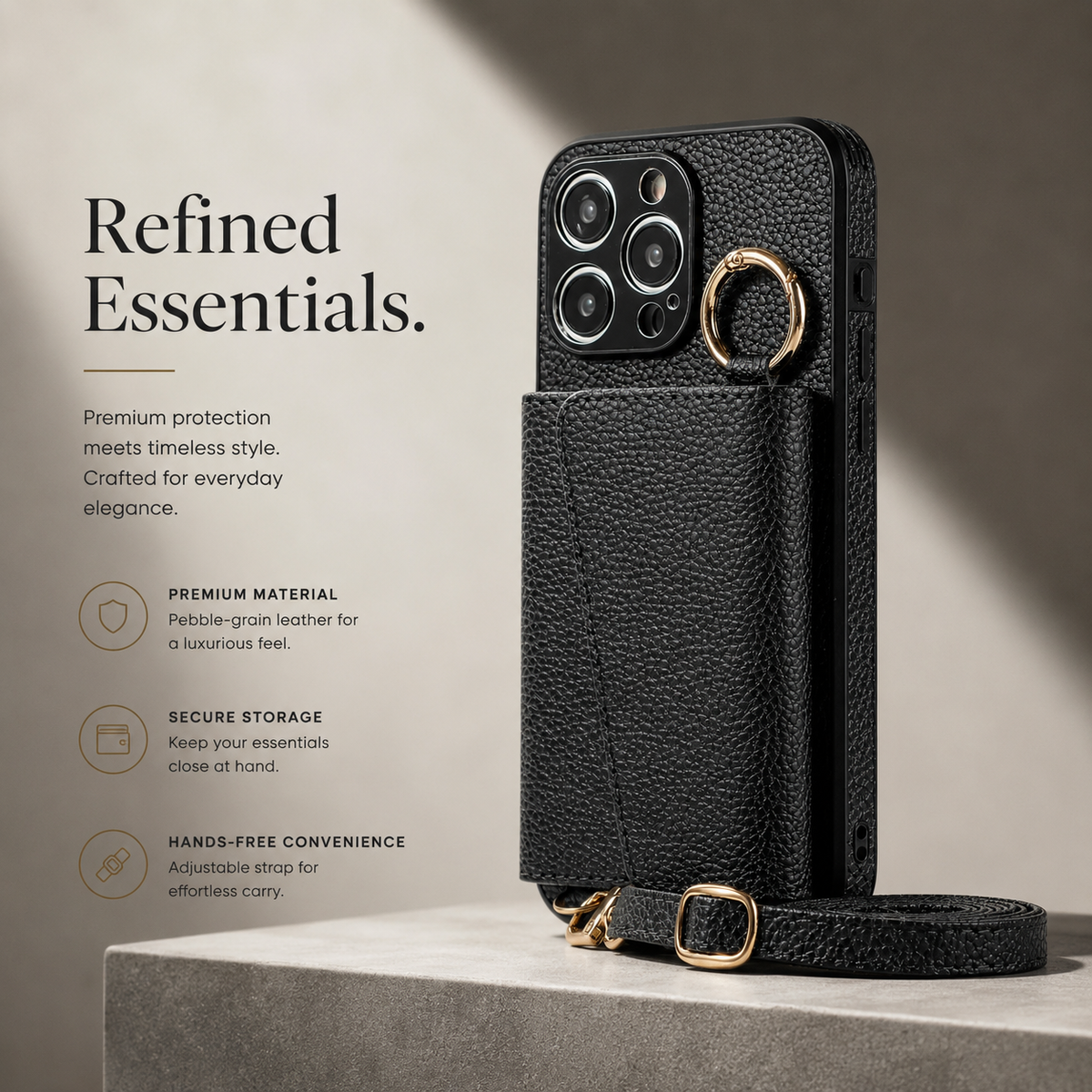 Premium iPhone Case MagSafe Compatible Magnetic Crossbody Wallet Cover PU Leather Card Slots Finger Ring Buckle Strap Shockproof Full Protection Slim Design