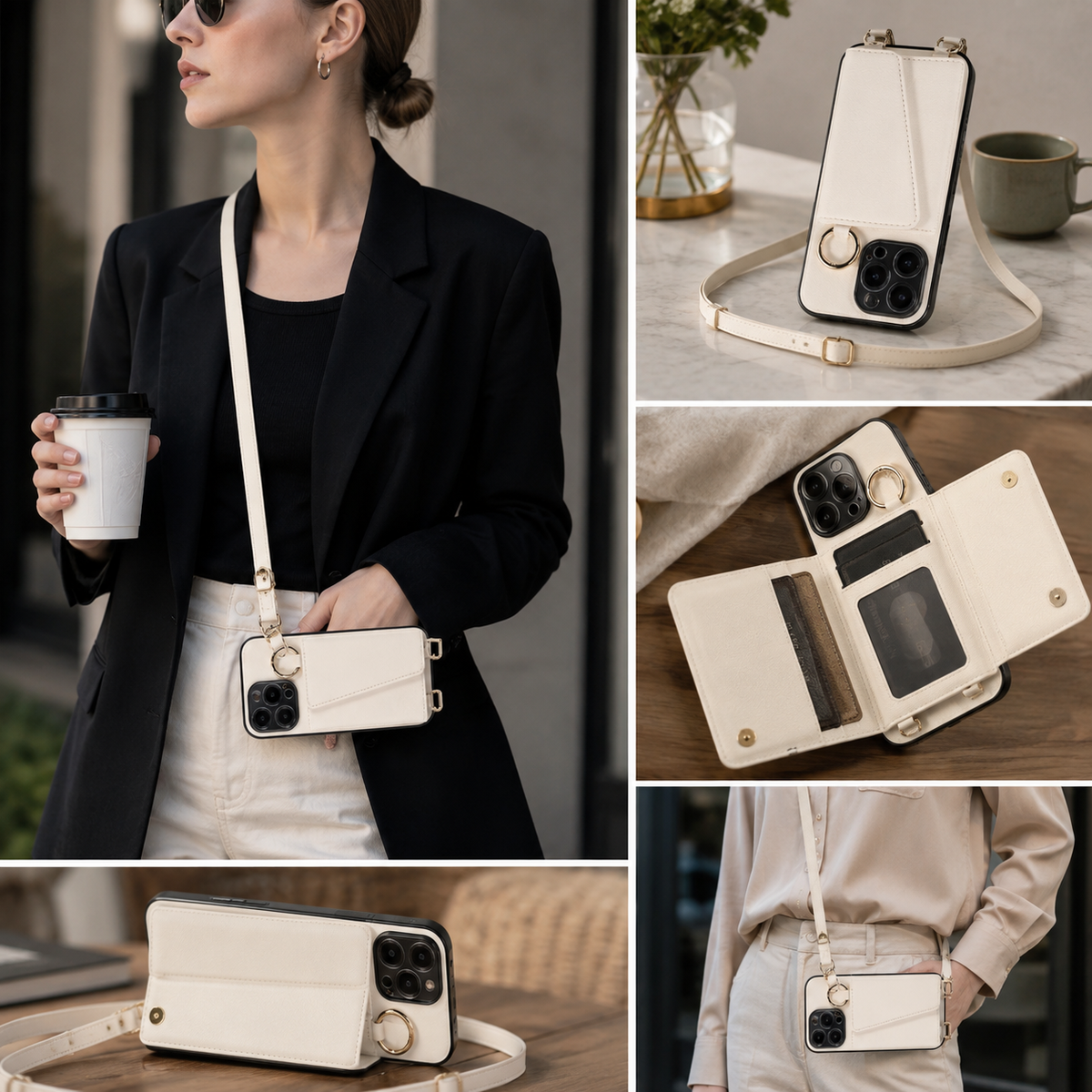 Premium iPhone Case MagSafe Compatible Magnetic Crossbody Wallet Cover PU Leather Card Slots Finger Ring Buckle Strap Shockproof Full Protection Slim Design