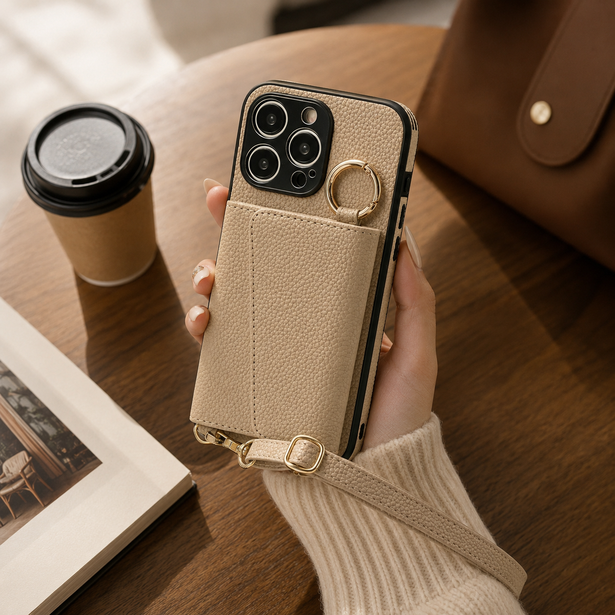 Premium iPhone Case MagSafe Compatible Magnetic Crossbody Wallet Cover PU Leather Card Slots Finger Ring Buckle Strap Shockproof Full Protection Slim Design