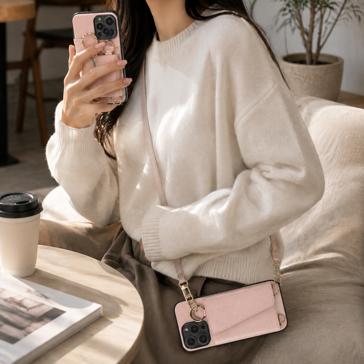 Premium iPhone Case MagSafe Compatible Magnetic Crossbody Wallet Cover PU Leather Card Slots Finger Ring Buckle Strap Shockproof Full Protection Slim Design