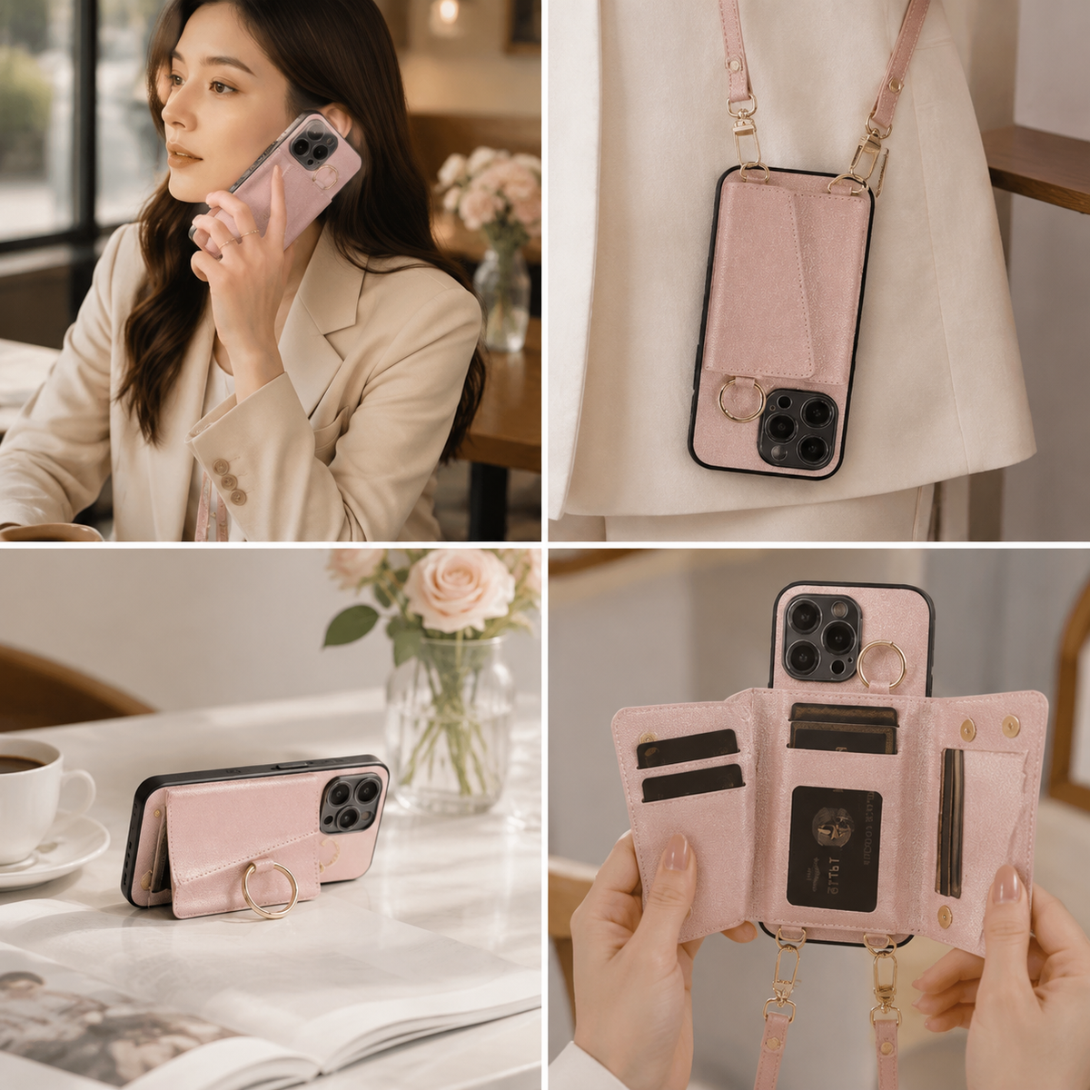 Premium iPhone Case MagSafe Compatible Magnetic Crossbody Wallet Cover PU Leather Card Slots Finger Ring Buckle Strap Shockproof Full Protection Slim Design