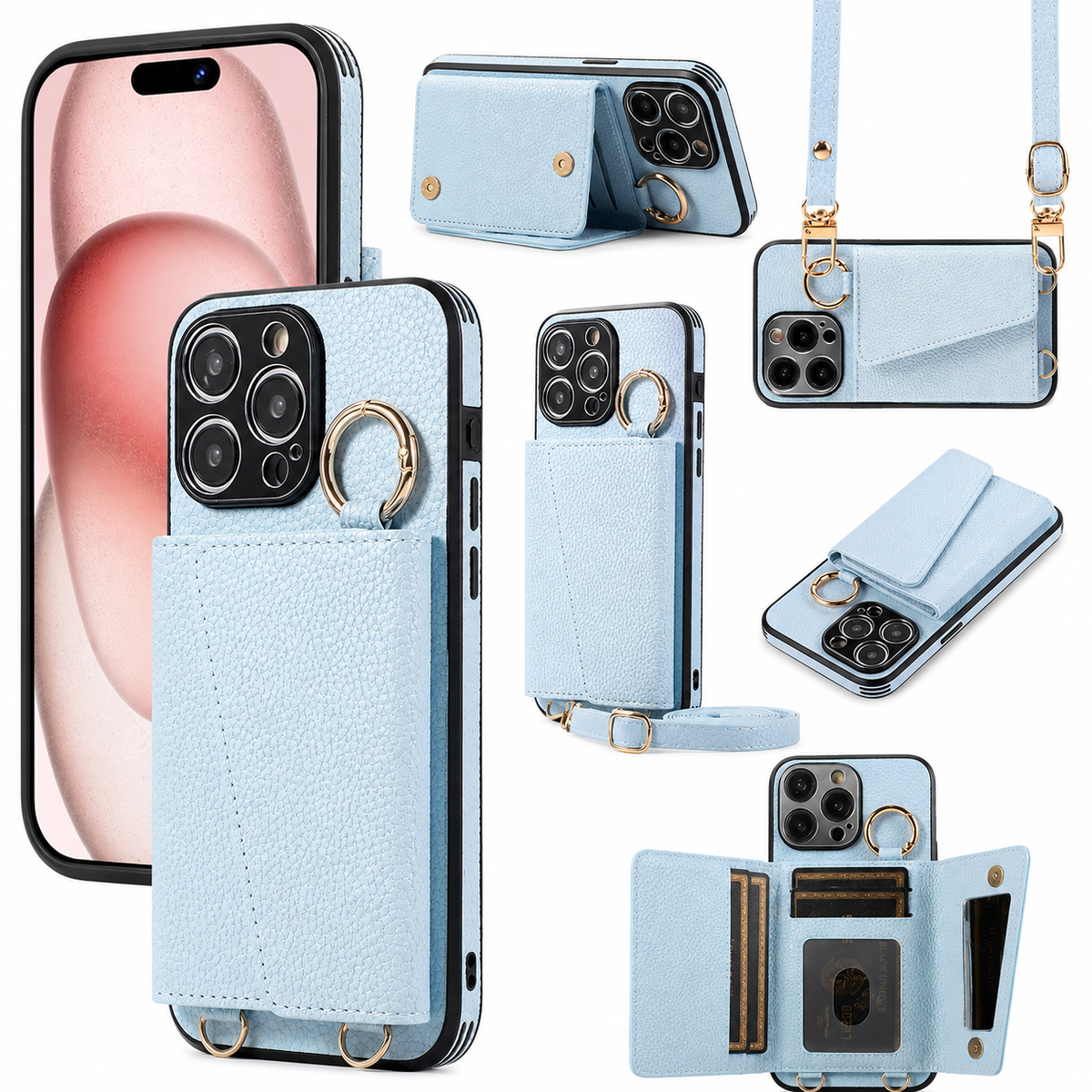 Premium iPhone Case MagSafe Compatible Magnetic Crossbody Wallet Cover PU Leather Card Slots Finger Ring Buckle Strap Shockproof Full Protection Slim Design