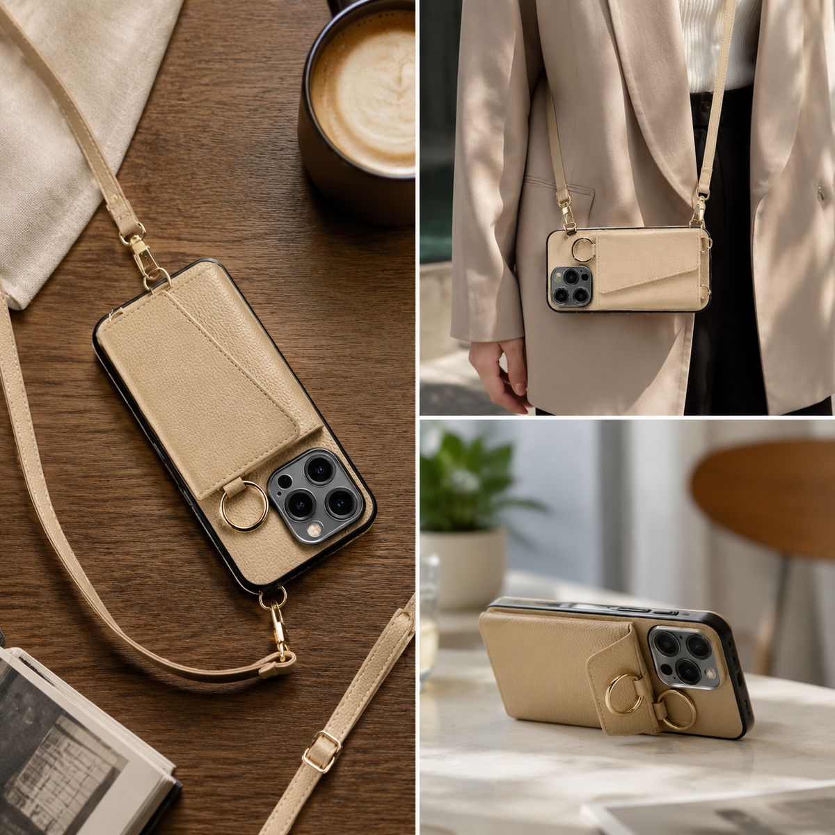 Premium iPhone Case MagSafe Compatible Magnetic Crossbody Wallet Cover PU Leather Card Slots Finger Ring Buckle Strap Shockproof Full Protection Slim Design