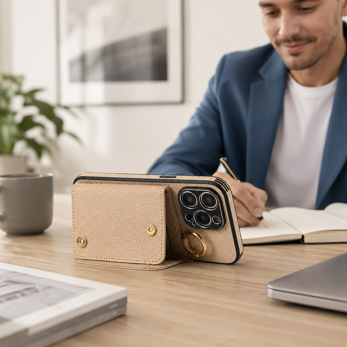 Premium iPhone Case MagSafe Compatible Magnetic Crossbody Wallet Cover PU Leather Card Slots Finger Ring Buckle Strap Shockproof Full Protection Slim Design