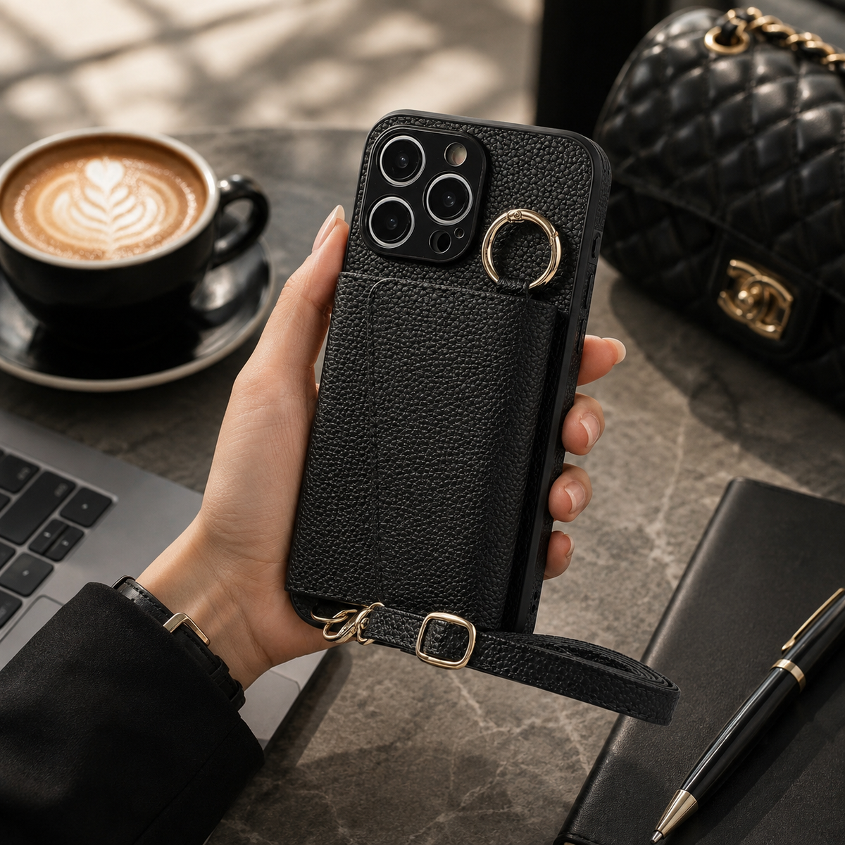 Premium iPhone Case MagSafe Compatible Magnetic Crossbody Wallet Cover PU Leather Card Slots Finger Ring Buckle Strap Shockproof Full Protection Slim Design