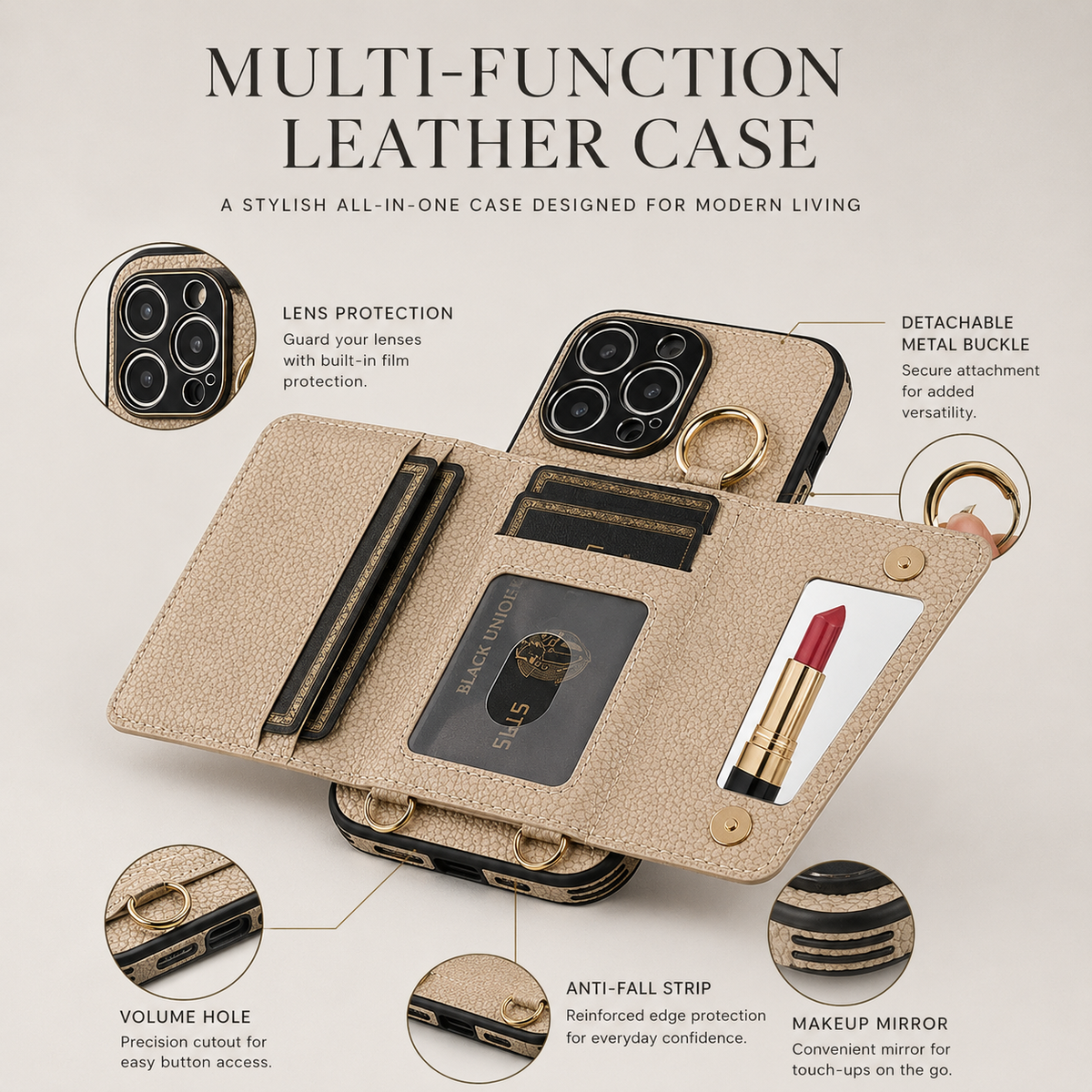 Premium iPhone Case MagSafe Compatible Magnetic Crossbody Wallet Cover PU Leather Card Slots Finger Ring Buckle Strap Shockproof Full Protection Slim Design