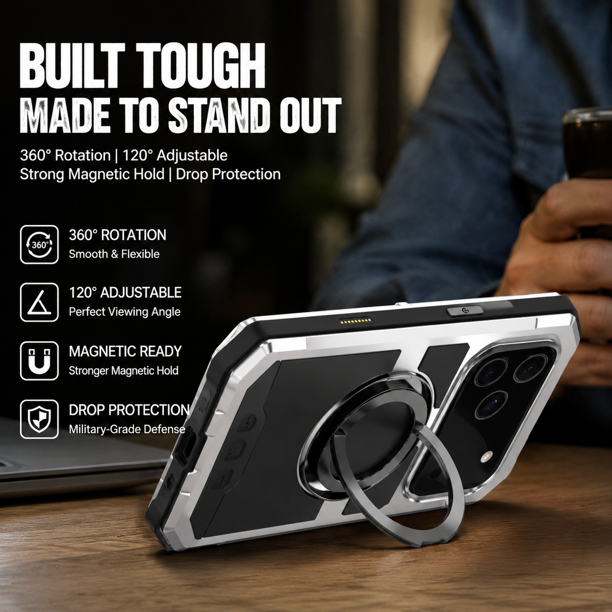 Premium iPhone Case MagSafe Compatible Magnetic Protective Cover Aluminum Armor Frame Built-in Kickstand Glass Screen Protector Shockproof Bumper Full Protection