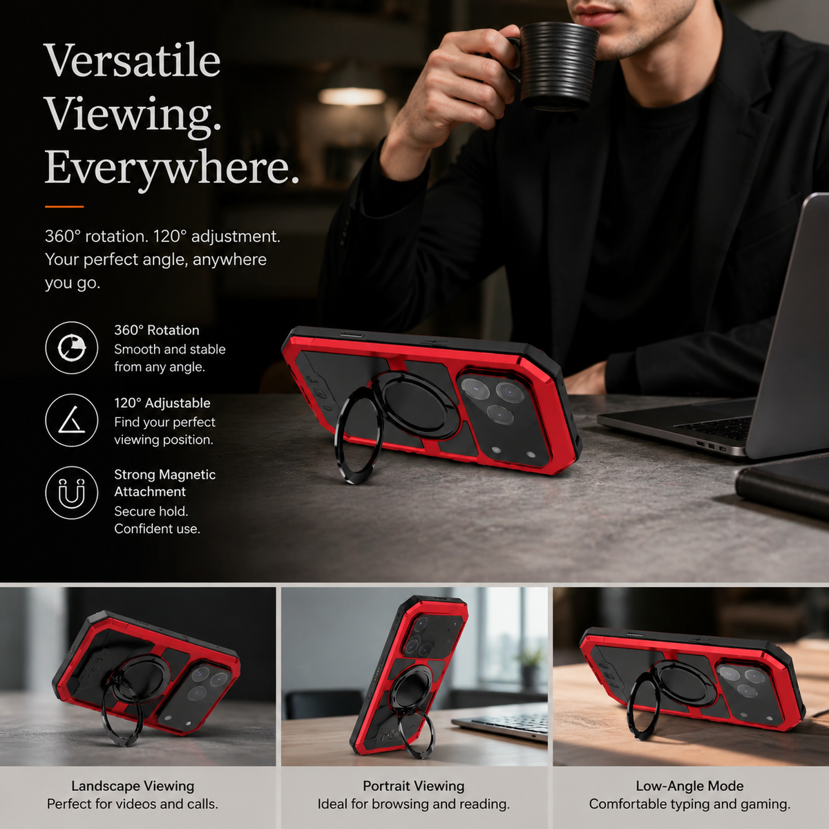 Premium iPhone Case MagSafe Compatible Magnetic Protective Cover Aluminum Armor Frame Built-in Kickstand Glass Screen Protector Shockproof Bumper Full Protection