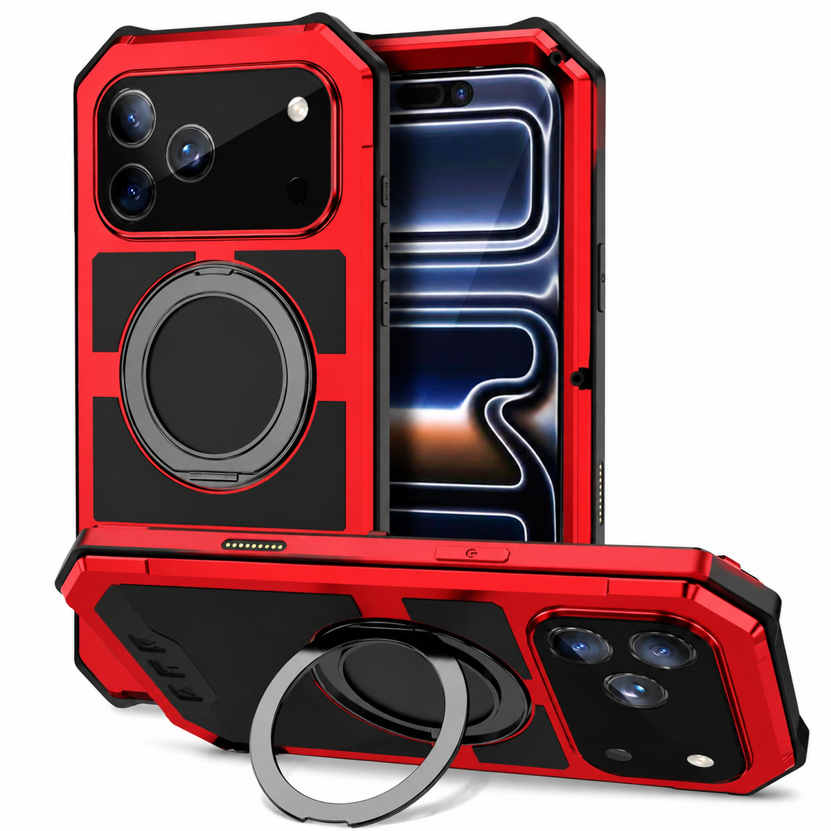 Premium iPhone Case MagSafe Compatible Magnetic Protective Cover Aluminum Armor Frame Built-in Kickstand Glass Screen Protector Shockproof Bumper Full Protection