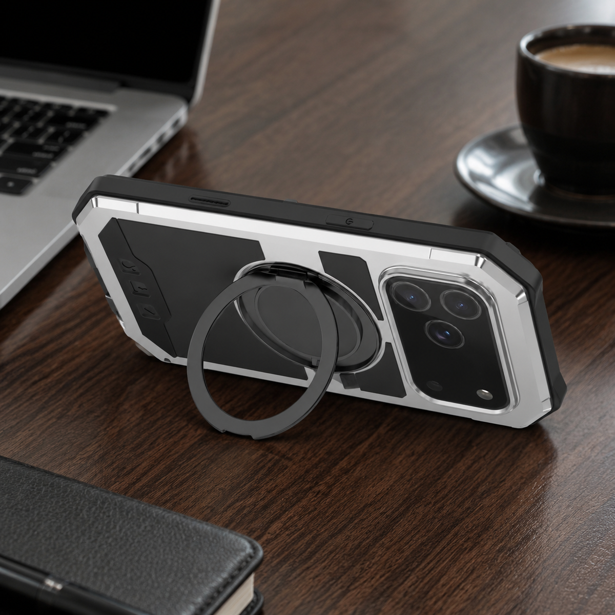 Premium iPhone Case MagSafe Compatible Magnetic Protective Cover Aluminum Armor Frame Built-in Kickstand Glass Screen Protector Shockproof Bumper Full Protection