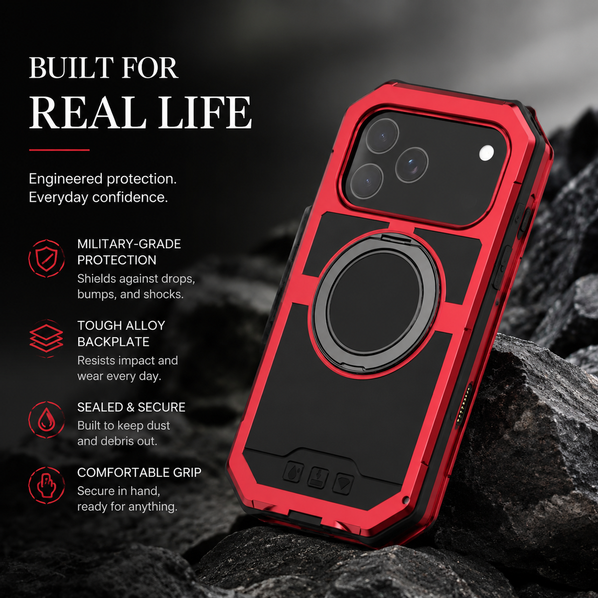 Premium iPhone Case MagSafe Compatible Magnetic Protective Cover Aluminum Armor Frame Built-in Kickstand Glass Screen Protector Shockproof Bumper Full Protection