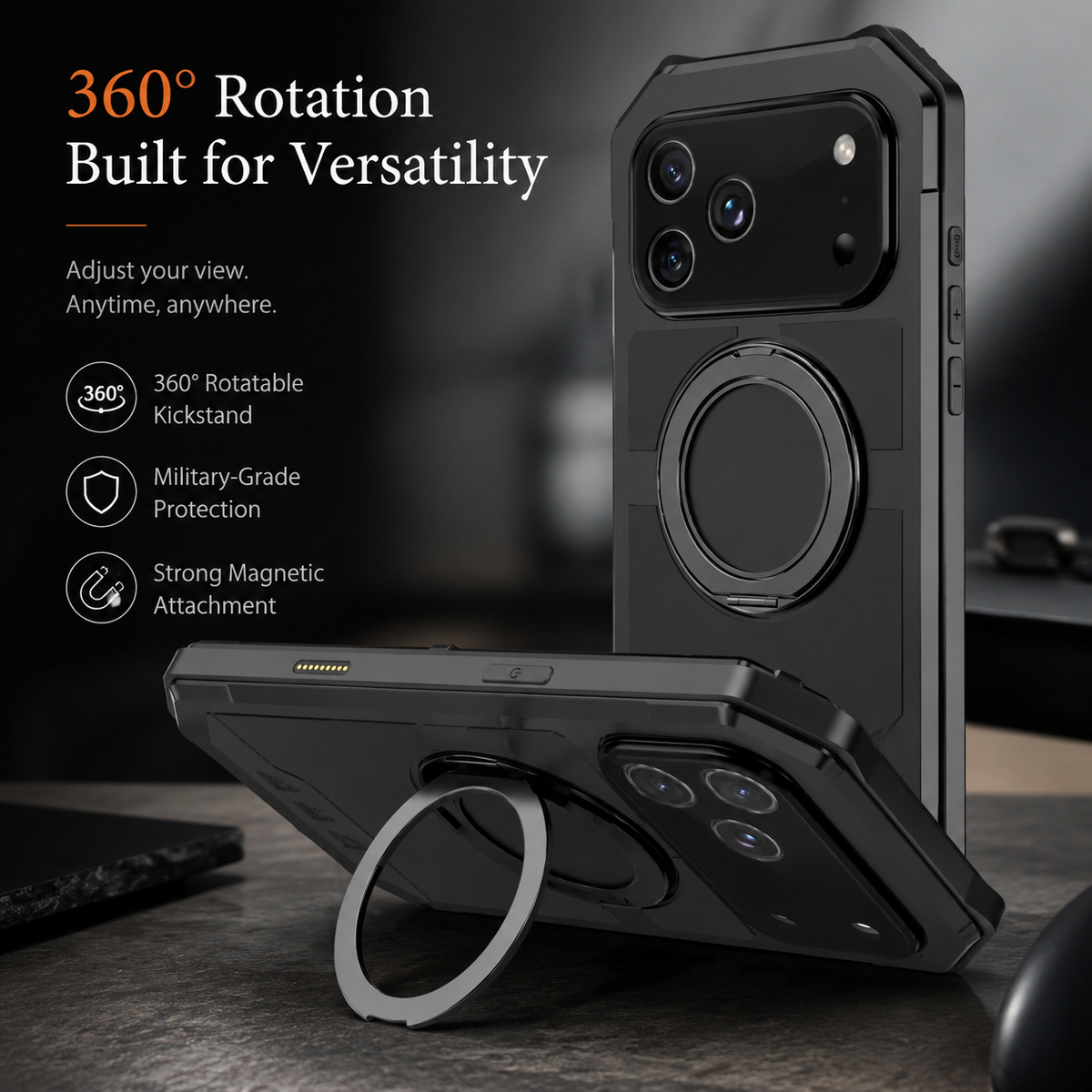 Premium iPhone Case MagSafe Compatible Magnetic Protective Cover Aluminum Armor Frame Built-in Kickstand Glass Screen Protector Shockproof Bumper Full Protection