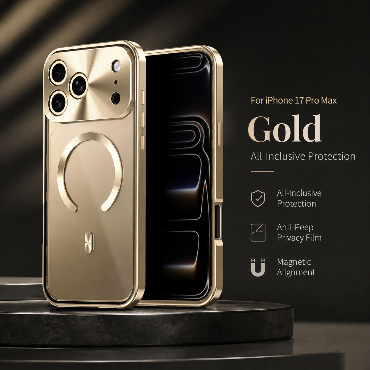 Premium iPhone Case MagSafe Compatible Magnetic Protective Cover Aluminum Frame Privacy Screen Protector Clear Back Shockproof Camera Lens Guard Slim Design