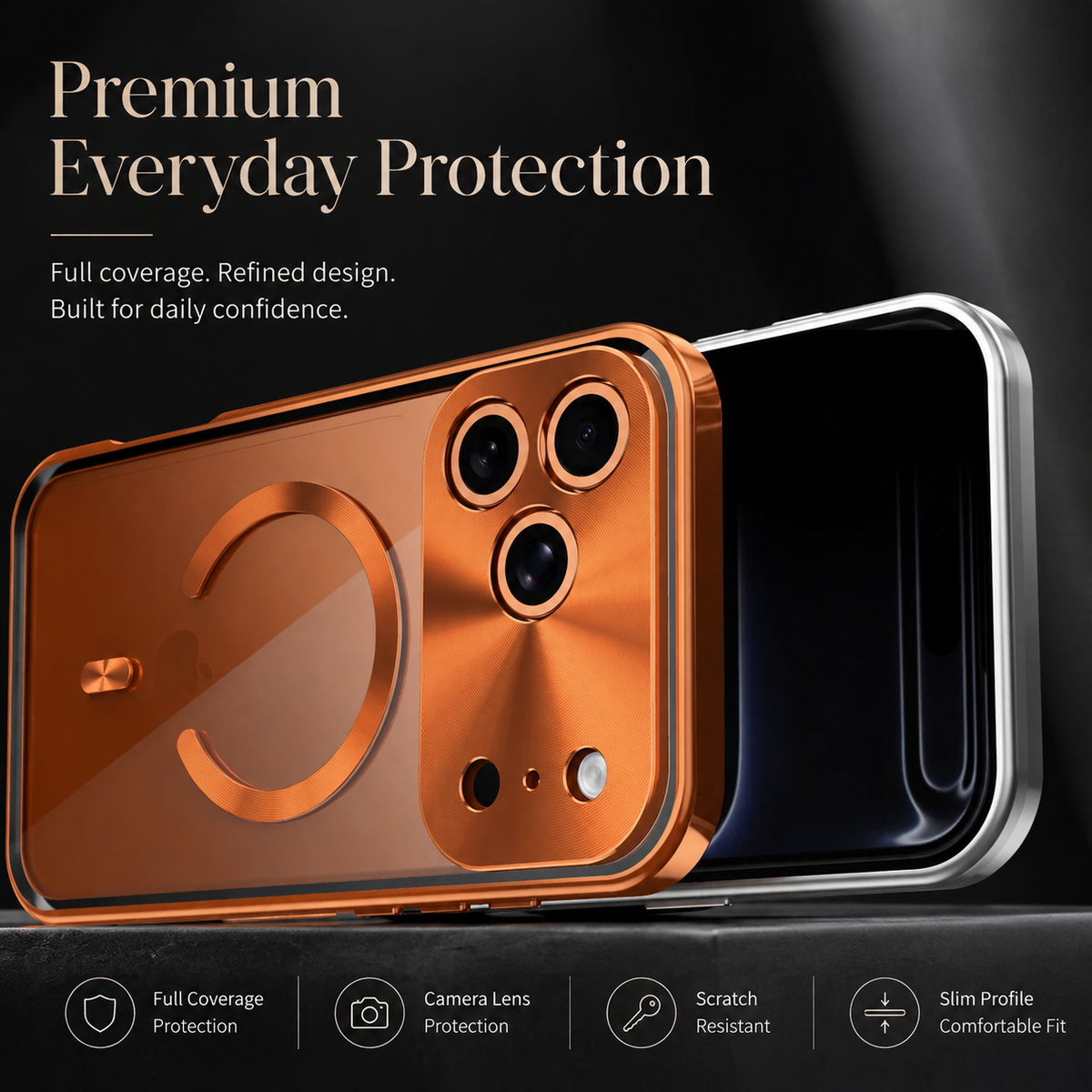 Premium iPhone Case MagSafe Compatible Magnetic Protective Cover Aluminum Frame Privacy Screen Protector Clear Back Shockproof Camera Lens Guard Slim Design
