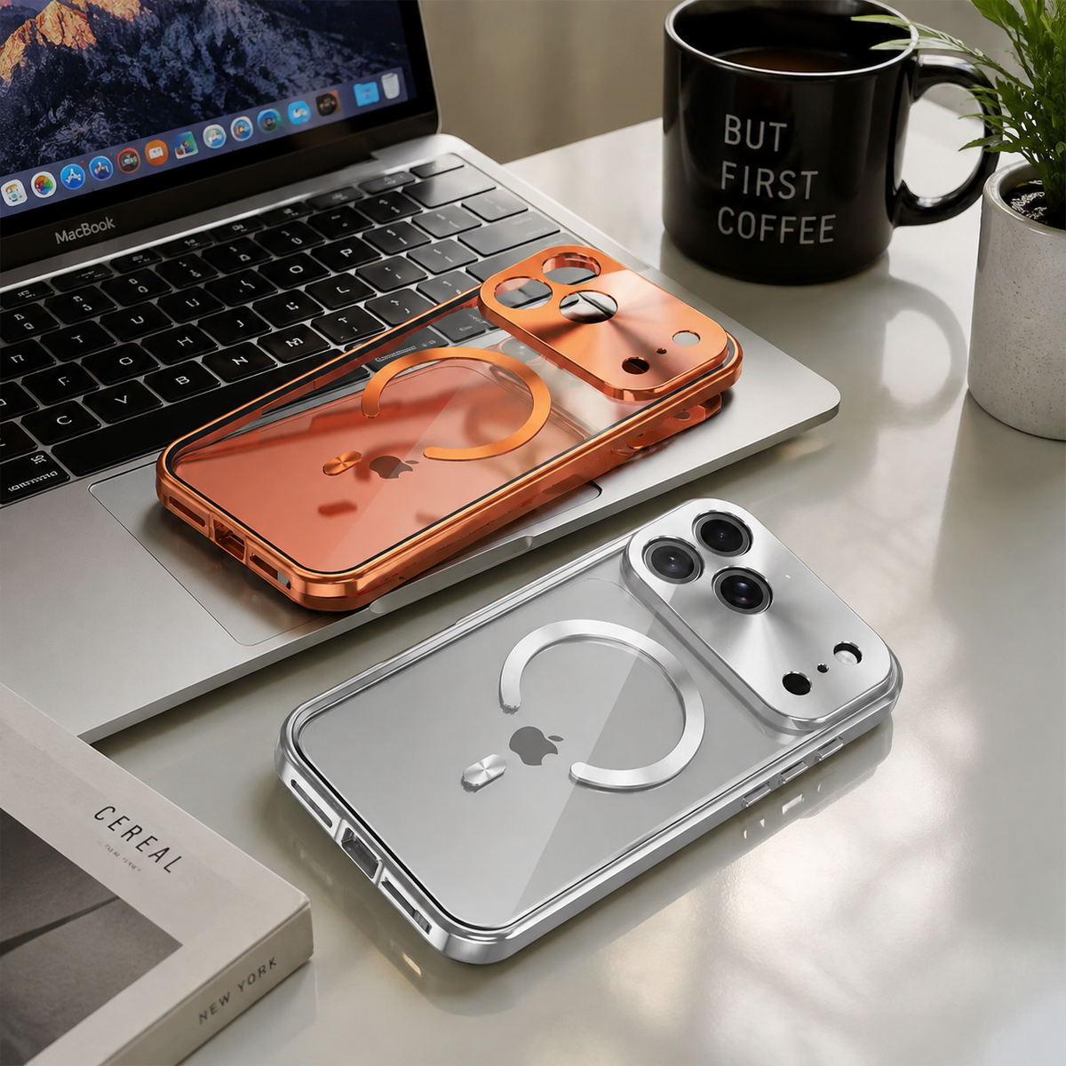 Premium iPhone Case MagSafe Compatible Magnetic Protective Cover Aluminum Frame Privacy Screen Protector Clear Back Shockproof Camera Lens Guard Slim Design