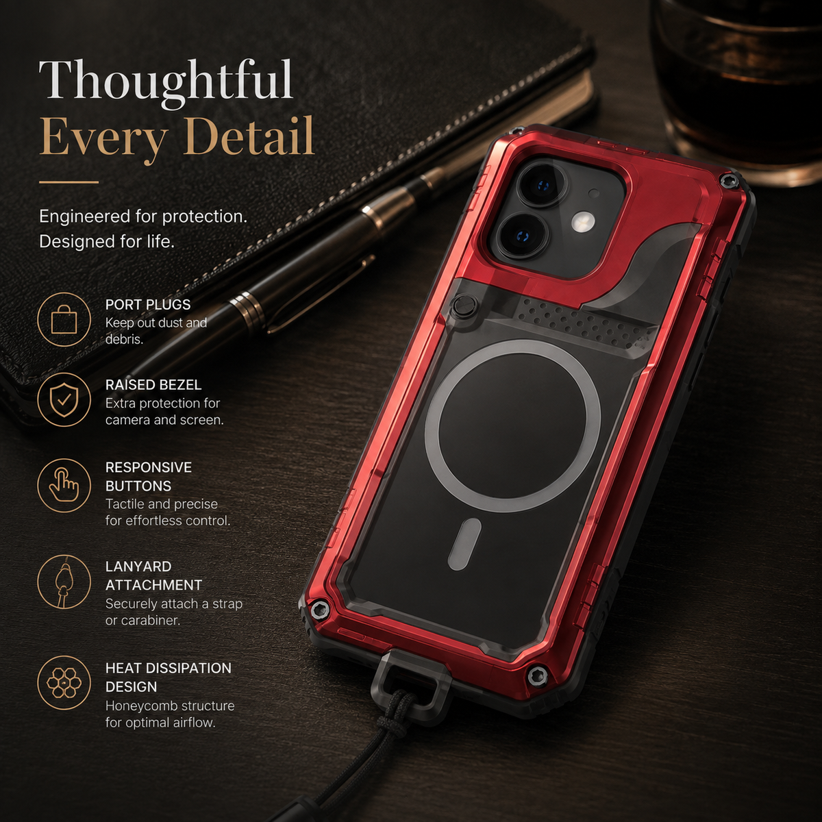 Premium iPhone Case MagSafe Compatible Magnetic Protective Cover IP68 Waterproof Aluminum Armor Frame Shockproof Full Body Protection Camera Lens Guard Rugged Design