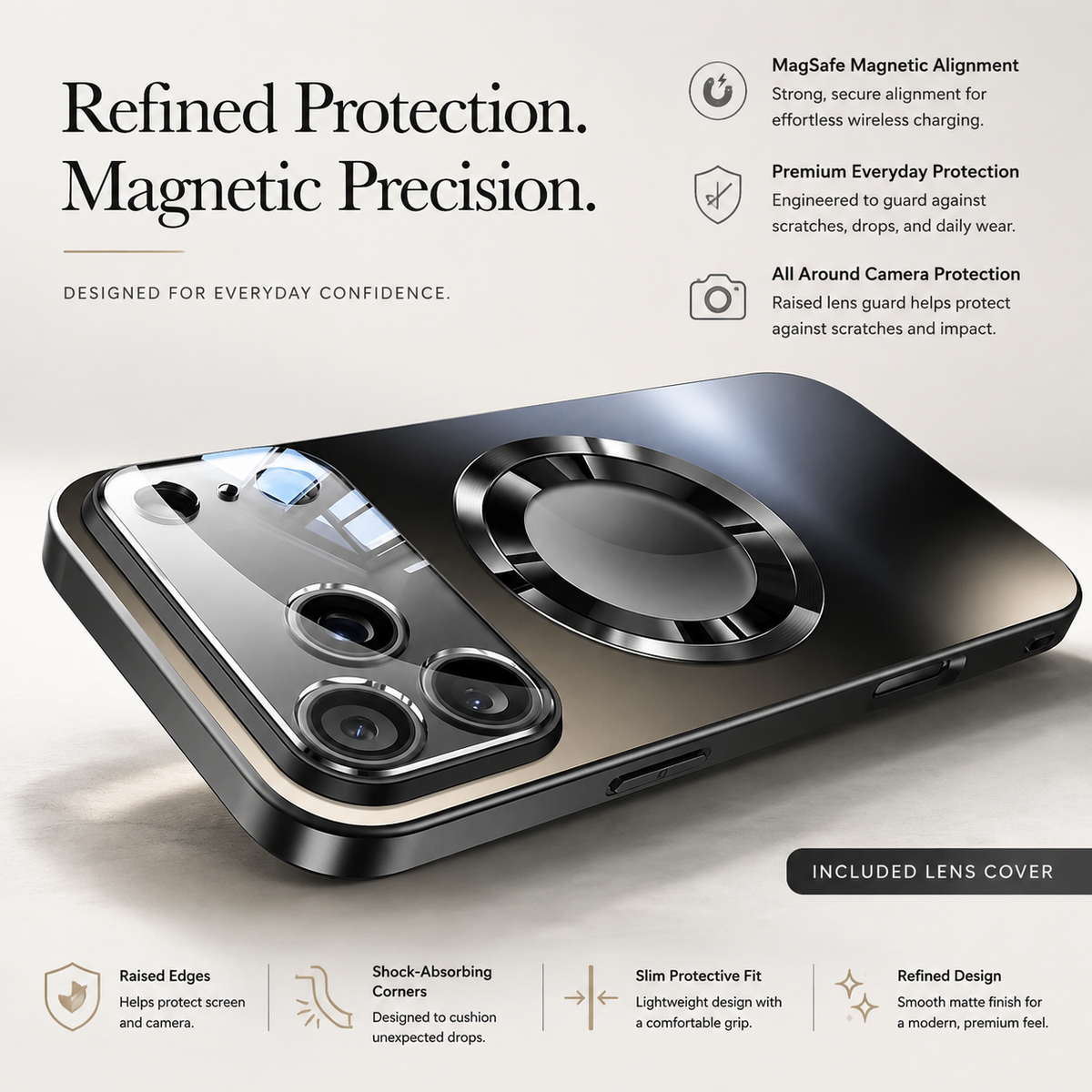Premium iPhone Case MagSafe Compatible Magnetic Protective Cover Titanium Metallic Matte PC TPU Back Shockproof Camera Lens Protection Ultra Thin Full Protection