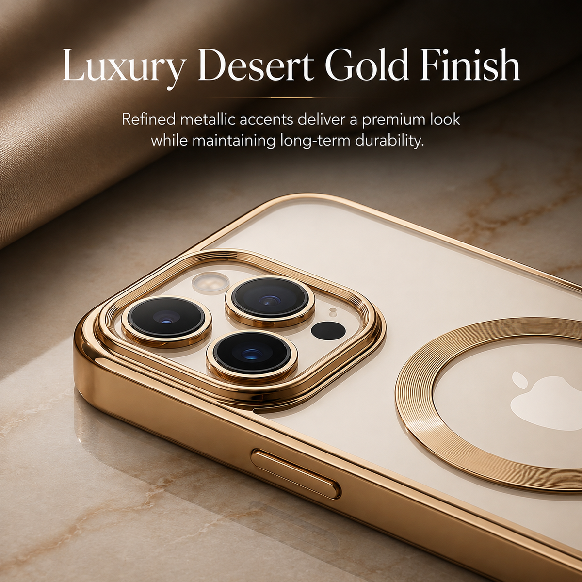 Premium iPhone Case MagSafe Compatible Magnetic Protective Cover Transparent TPU Desert Gold Finish Shockproof Camera Lens Protection Slim Design