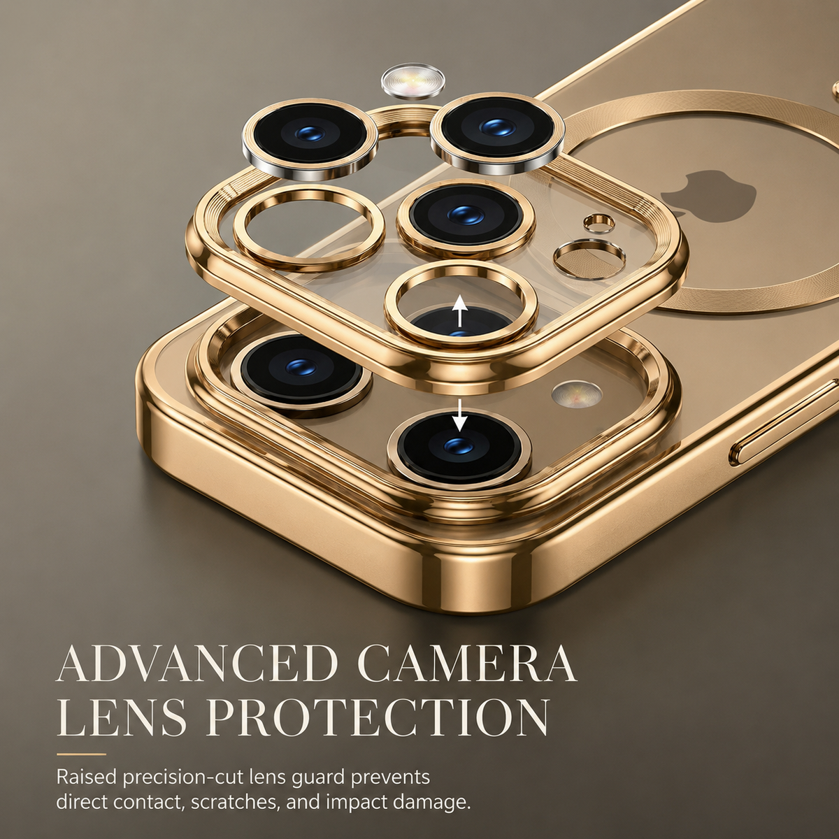 Premium iPhone Case MagSafe Compatible Magnetic Protective Cover Transparent TPU Desert Gold Finish Shockproof Camera Lens Protection Slim Design