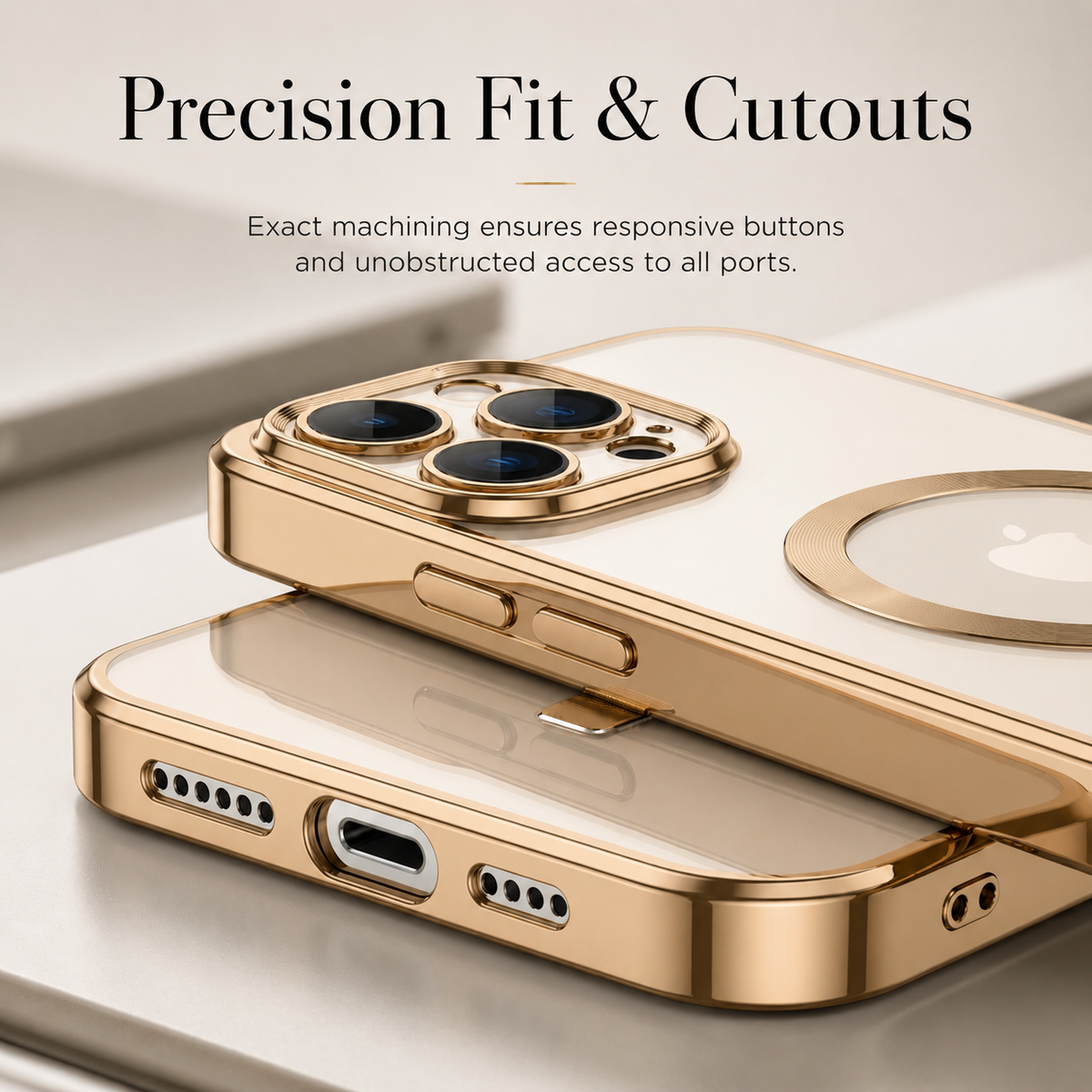 Premium iPhone Case MagSafe Compatible Magnetic Protective Cover Transparent TPU Desert Gold Finish Shockproof Camera Lens Protection Slim Design