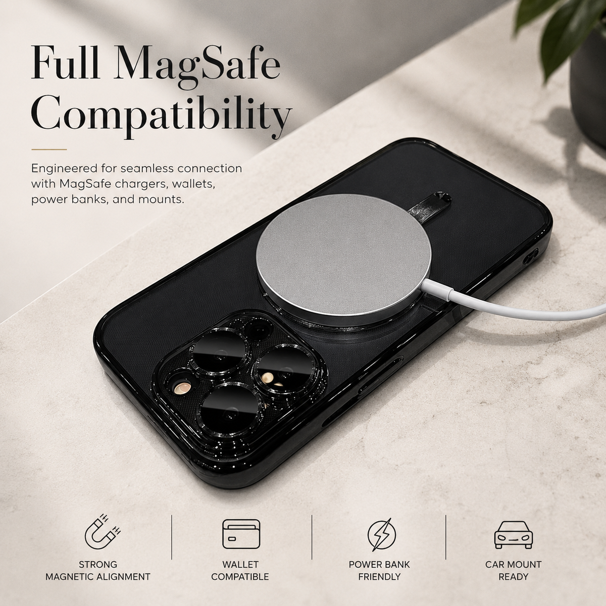 Premium iPhone Case MagSafe Compatible Magnetic Protective Cover Transparent TPU Desert Gold Finish Shockproof Camera Lens Protection Slim Design