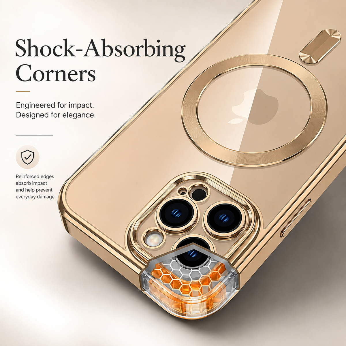 Premium iPhone Case MagSafe Compatible Magnetic Protective Cover Transparent TPU Desert Gold Finish Shockproof Camera Lens Protection Slim Design