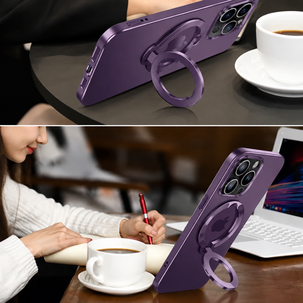 Premium iPhone Case MagSafe Compatible Matte Ring Stand Shockproof Protective Cover Hard PC Camera Lens Protection Ultra Thin Slim Magnetic Design